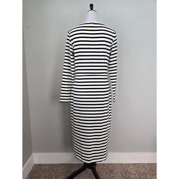J.Crew Black & White Stripe Long Sleeve Midi Dress | Size 12 Cotton Preppy - Picture 3 of 8
